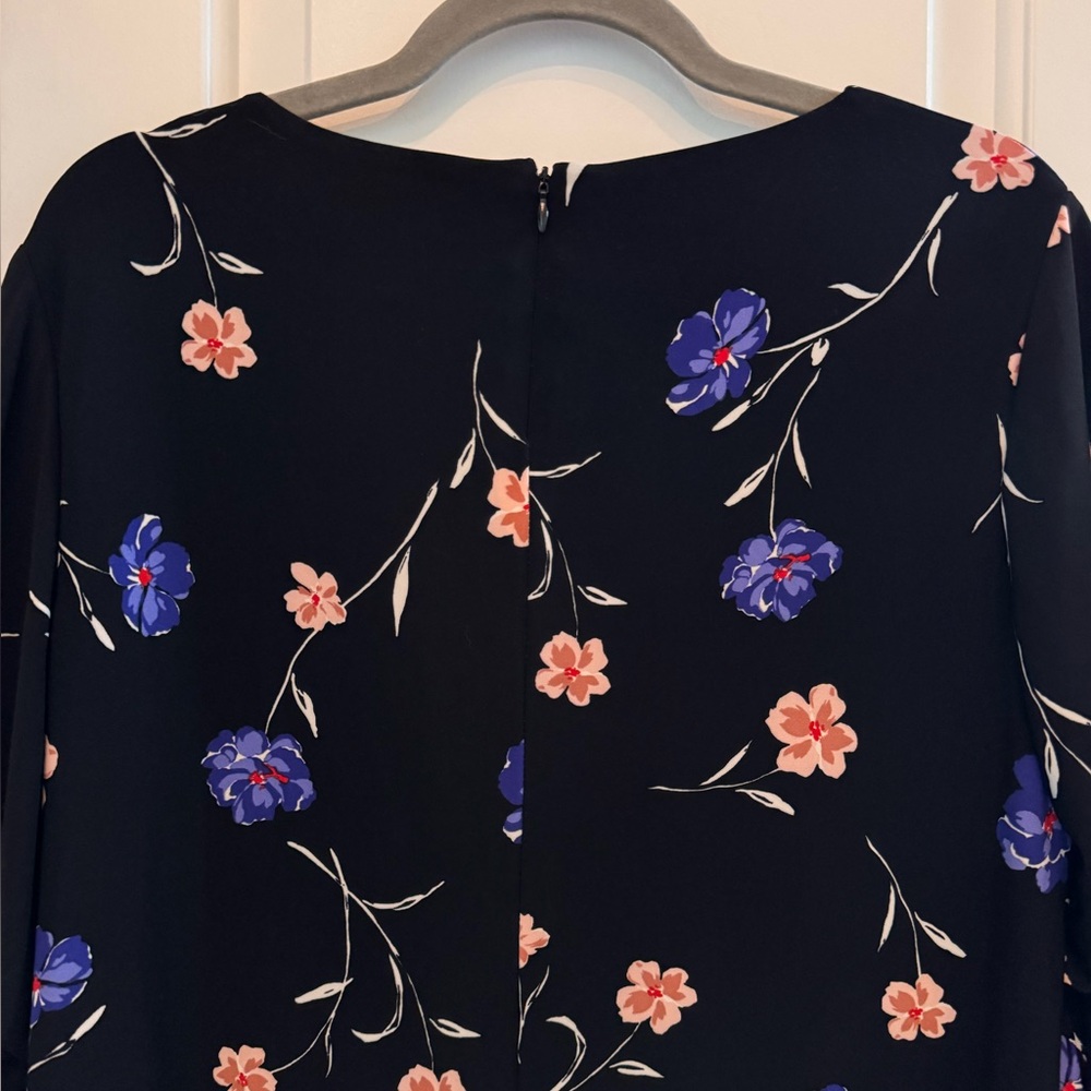 Lauren Ralph Lauren Dark Floral Shift Dress 14P 3/4 Ruffle Sleeve Modest Party - Picture 9 of 12